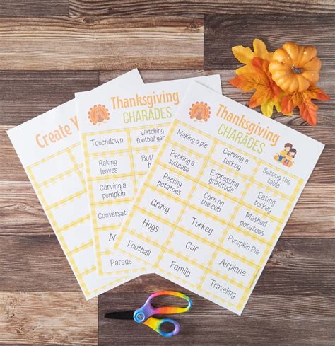 Printable Thanksgiving Charades Game for Kids