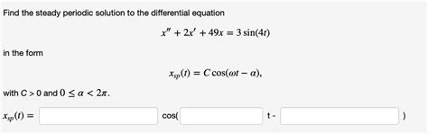 Solved Find The Steady Periodic Solution To The Differential Chegg