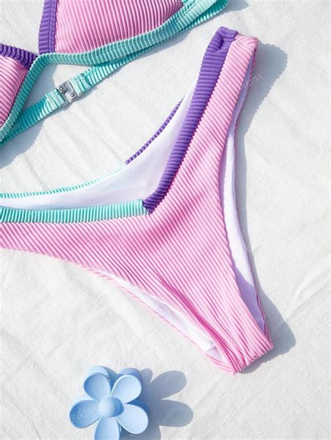 Bikinx Conjunto de Maiô Bikini Sexy de Cores Contrastantes Pequenas