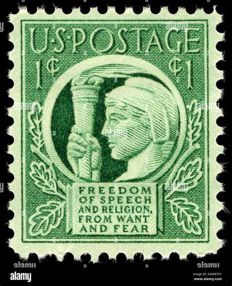 Four Freedoms 1c 1943 Issue Us Stamp Stock Photo Alamy