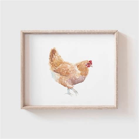 Brown Chicken Art Print Farm Animal Watercolor Painting Etsy