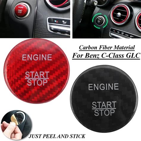 Stop Start Button Sticker Cover Red/Black Carbon Fiber Engine Car Styling Keyless Go Ignition ...