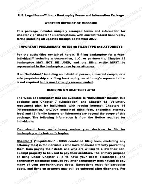 Missouri Western District Bankruptcy Guide and Forms Package for