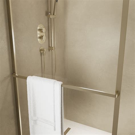 Wet Room Shower Screen Enclosure 1400x900mm Brushed Brass Curved With