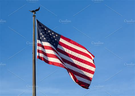 Usa American Flag Blowing In Wind High Quality Abstract Stock Photos