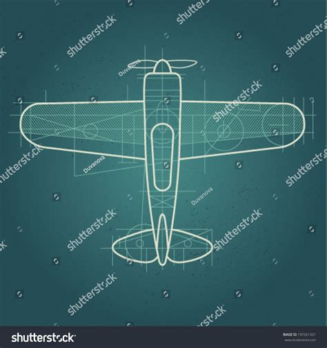 Drawing Airplane On Blue Background Draft Stock Vector 197261321