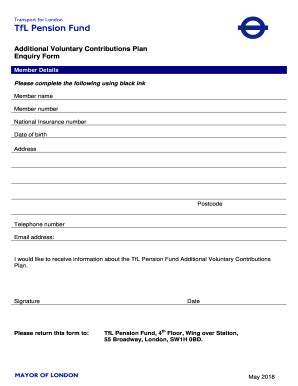 Fillable Online Additional Voluntary Contributions Plan Enquiry Form