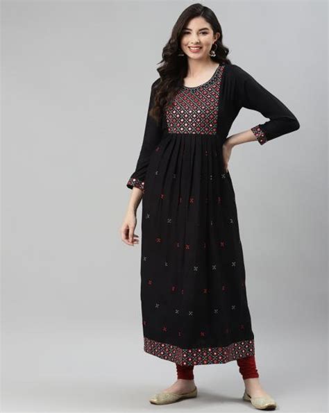 Buy Aarika Women S Black Color Embroidery Work Flaired Kurti Online At