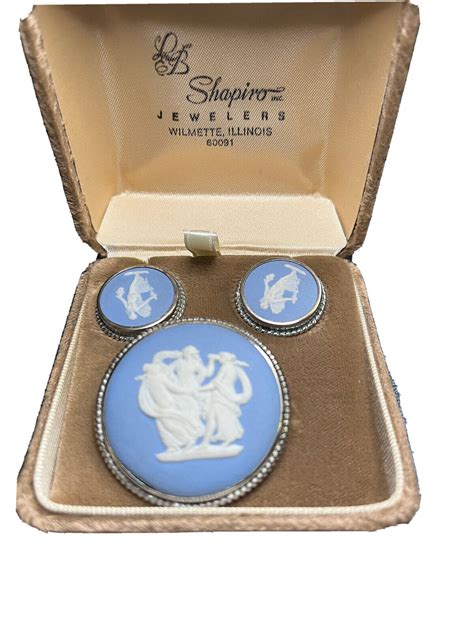 Vintage Wedgwood Jasperware Sterling Pin Earring Ma Gem