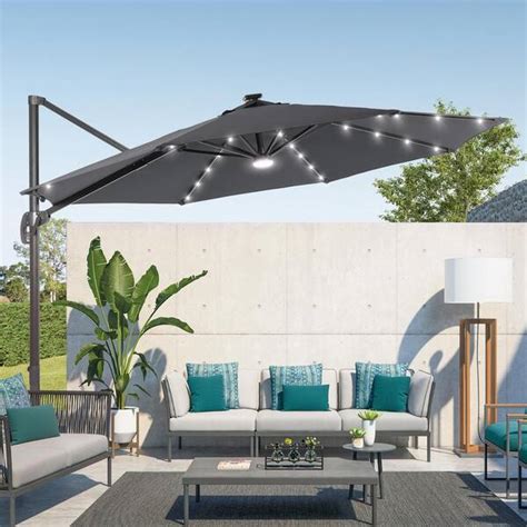 Sonkuki Anthracite Premium 11ft Led Cantilever Patio Umbrella Outdoor Comfort With 360