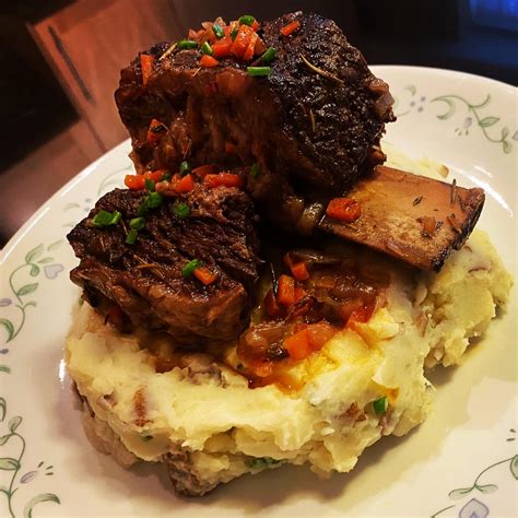 Homemade Braised Short Ribs On Garlic Mashed Potatoes Food