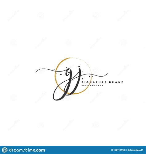 G J GJ Escritura A Mano De Carta Inicial Y Logotipo De Firma Un