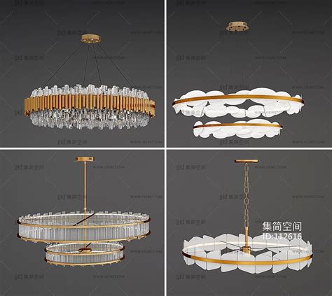 现代轻奢金属水晶吊灯3d模型下载 【集简空间】「每日更新」
