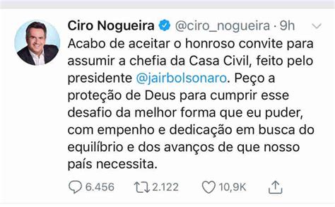 Ciro Nogueira Aceita Convite De Presidente Para Chefiar Casa Civil