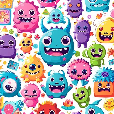 Premium Photo A Set Of Kawaii Monster Designs Ai Generated