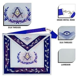 Master Mason With Embroidered Border Masonic Lambskin Apron Blue