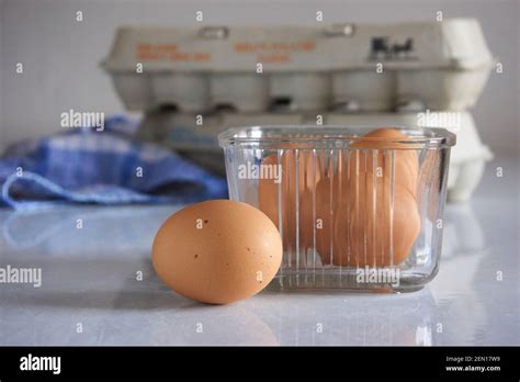 Organic Brown Eggs In Containers Stock Photo Alamy