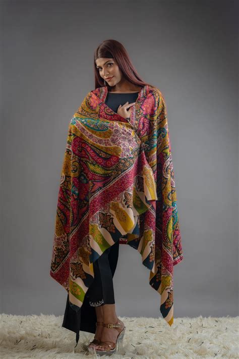 Multi Colour Pure Pashmina Shawl With Sozni Kalamkari Hand Embroidery