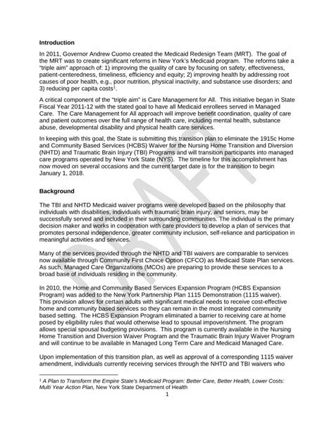 Pdf Waiver Transition Plan New York State Department Of Health