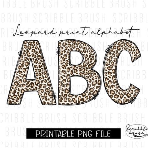 Leopard Print Doodle Alphabet Letters Png Leopard Font Etsy