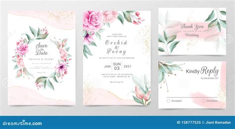 Elegant Wedding Invitation Cards Template With Watercolor Floral