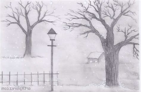 Winter Landscape Drawing at PaintingValley.com | Explore collection of ...