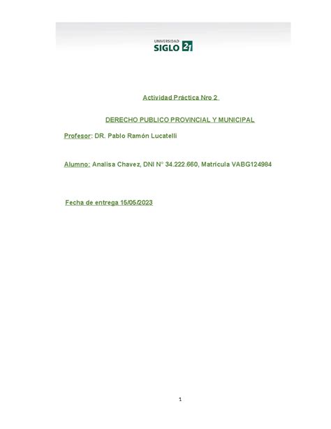 Tp Nro Derecho Publico Provincial Y Municipal Actividad Pr Ctica