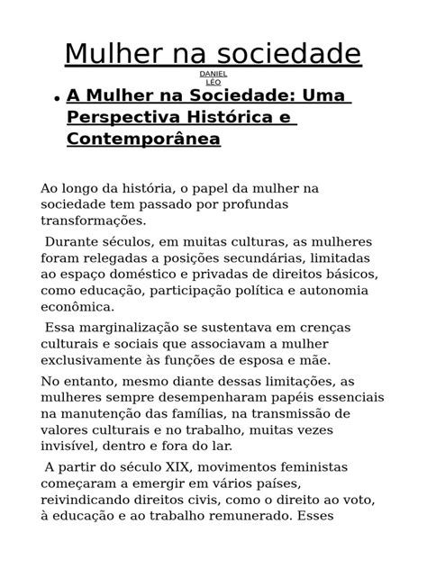 O Papel Da Mulher Na Sociedade Redação - Evolução do Papel da Mulher na Sociedade | PDF | Sufrágio feminino ...