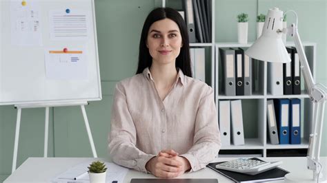 Smiling Caucasian Woman At Office Desk Stock Footage SBV-347656959 ...