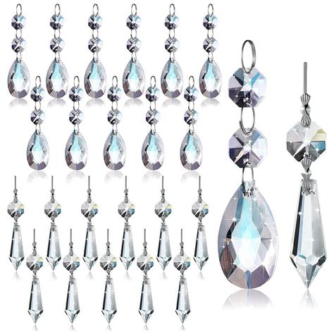 24 Pcs Chandelier Crystal Prisms Pendants Set 38 mm Clear Teardrop Icicle Chandelier Crystals ...