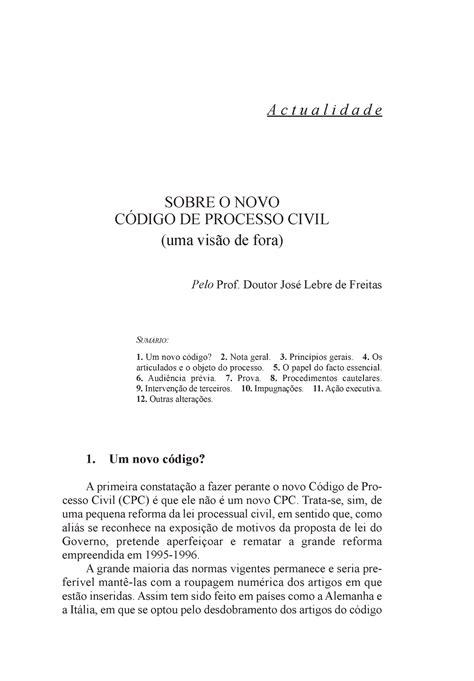 Sobre O NOVO Có DIGO DE Processo Civil uma visão de fora SOBRE O