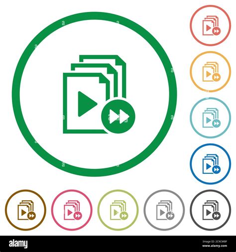 Playlist Fast Forward Flat Color Icons In Round Outlines On White