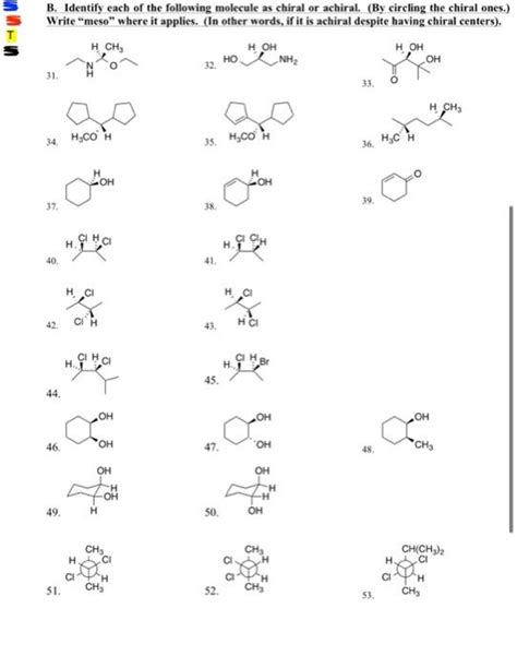 Solved B Identify Each Of The Following Molecule As Chiral Chegg