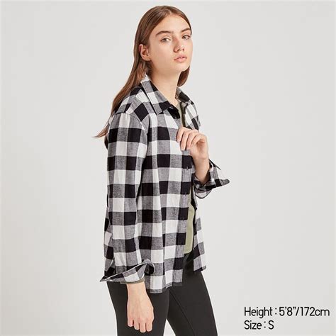 Women Flannel Checked Long Sleeve Shirt Uniqlo Checked Flannel