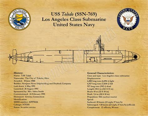 USS Toledo SSN-769 Submarine Blueprint, Los Angeles Class Submarine ...