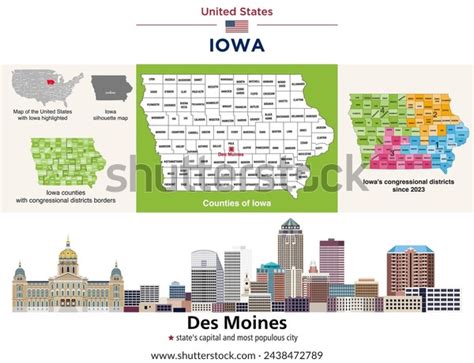 Iowa Counties Map Congressional Districts Since Stock Vector (Royalty ...