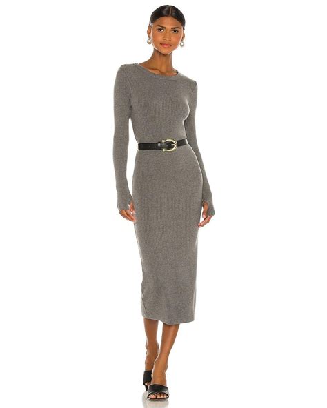 Enza Costa Cashmere Rib Long Sleeve Crew Midi Dress In Black Lyst