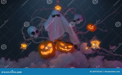 Halloween Spooky Illustration on the Cloud.3d Rendering Stock ...