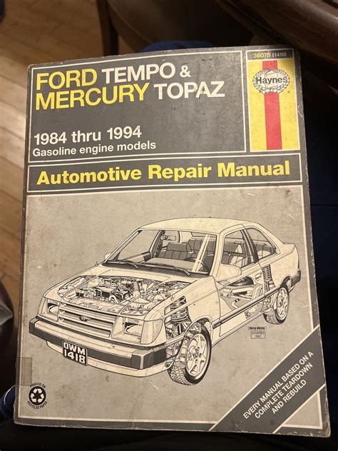 Haynes Auto Repair Manual Ford Tempo Mercury Topaz Thru