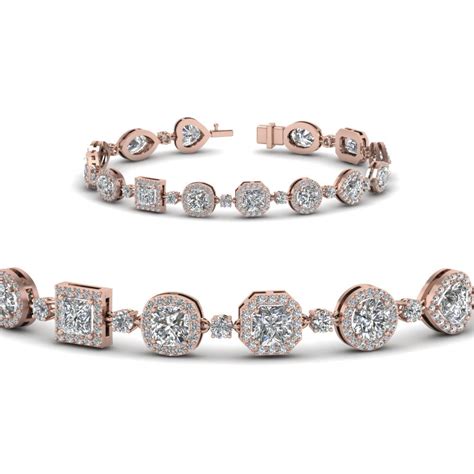 Halo Diamond Bracelet For Women In 14K Rose Gold | Fascinating Diamonds