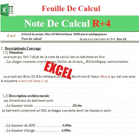 Feuille De Calcul Excel Note De Calcul B Timent R Livres Et