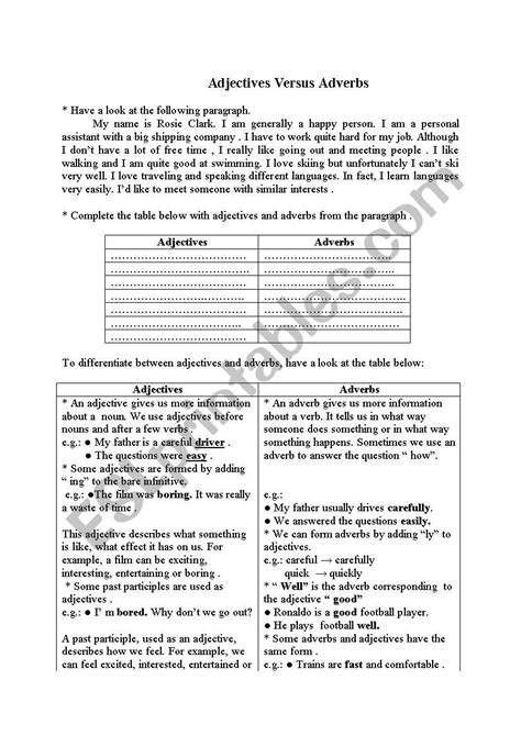 Adjectives Vs Adverbs Worksheet Printable