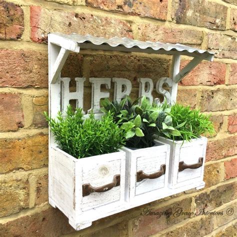 Wall Mounted Garden Herb Kit Durable Wood Planter Box Vintage Design Pots Basket Garden