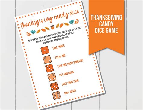 Thanksgiving Candy Dice Game Fun Thanksgiving Game Kids Thanksgiving