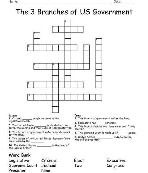 The Branches Of Us Government Crossword Wordmint