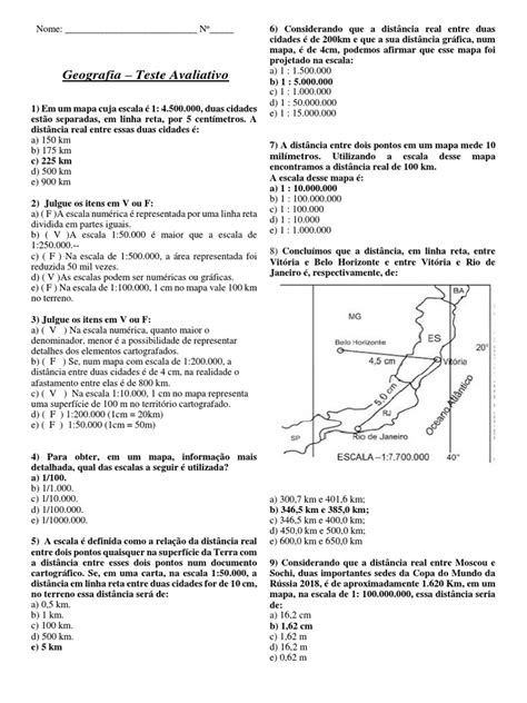 Questões De Escala - Questões sobre escalas em mapas e distâncias entre cidades | PDF | Mapa ...