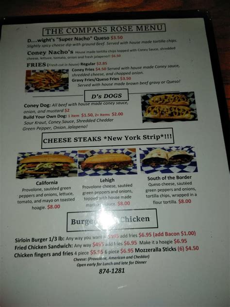 Menu At The Compass Rose Harbor Bar Frackville