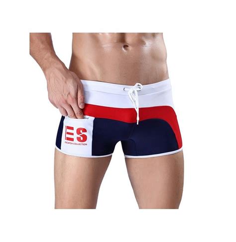 Stitching Printing Front Zipper Pocket Quick Drying Beach Shorts Swim