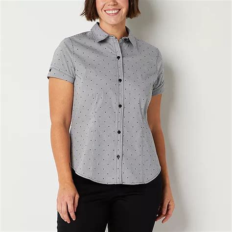 Liz Claiborne Womens Short Sleeve Regular Fit Button Down Shirt Jcpenney