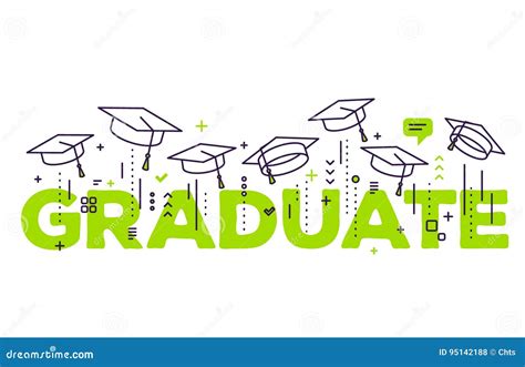 Vector Illustration Of Green Word Graduation With Graduate Caps Stock